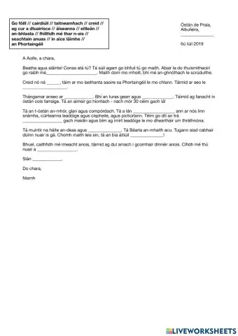 Litir ar -laethanta saoire-