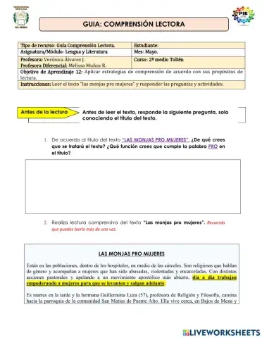 Comprensión lectora - segundo medio