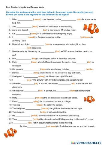 Past Simple - Irregular and Regular Verbs - worksheet 1