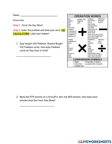 One step word problems