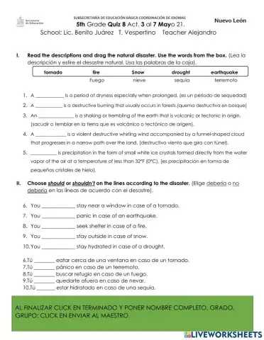 5th grade quiz 8-act. 3 al 7 mayo 21.