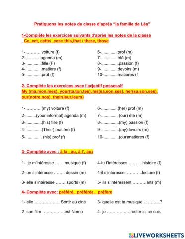 La famille de Léa exercices de structure
