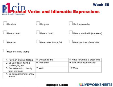 Phrasal  Verbs and Idiomatic Expressions and Household Tools Week 55
