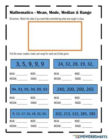 Mean, Mode, Median and Range