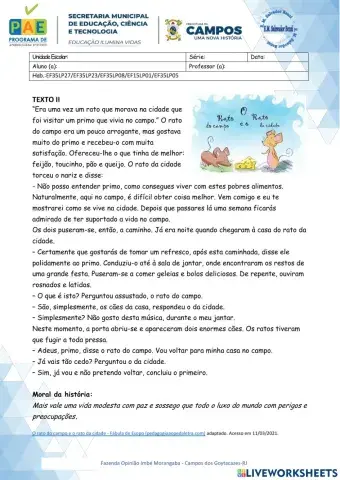 Gênero Textual: Fábula