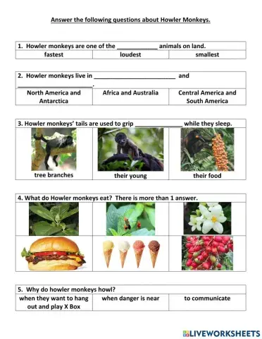 Howler Monkey Worksheet