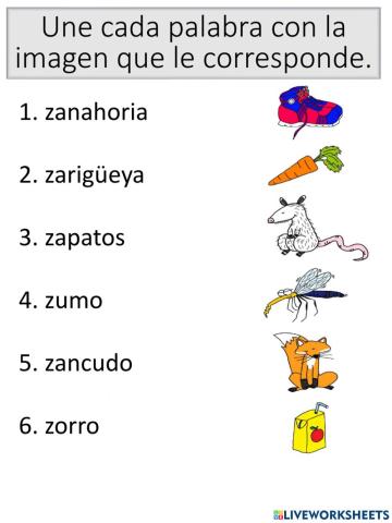 Vocabulario de la letra Zz
