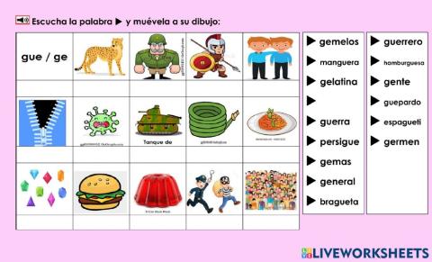 Gue-Ge: Pon la palabra debajo de su dibujo