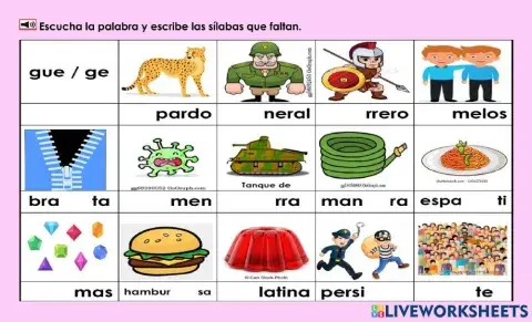 Gue-Ge: Escribe la sílaba que falta.