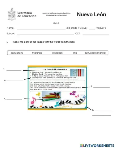 April Quiz - Third Grade - Instructions Manual to make an Object