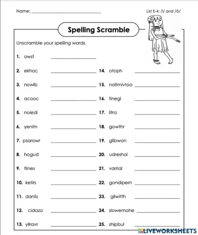 Scramble words e-4 6th grade