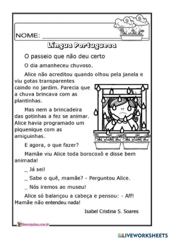 Texto -O passeio que não deu certo- com atividades