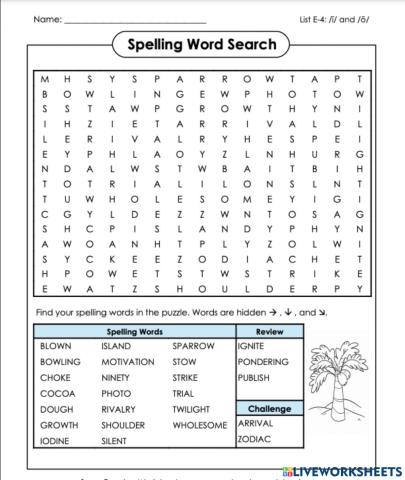 Word Search E-4 6th Grade