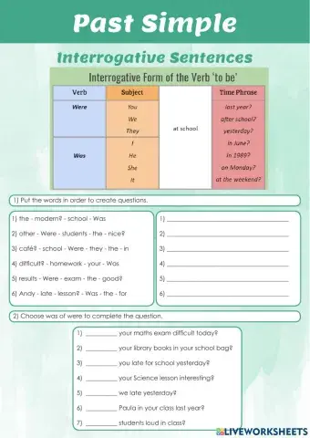 Past Simple - Interrogative Sentences Verb to Be