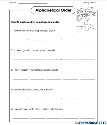 Alphabetical Order  E-4 6th Grade