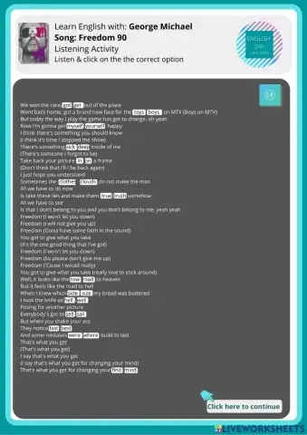 Learn English with George Michael- Song: Freedom 90- Part 2