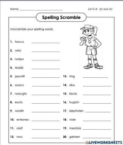 Unscramble  Words C-4 4th grade
