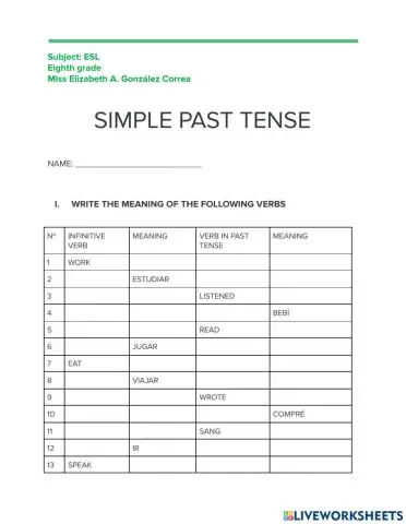 Verbs in past tense