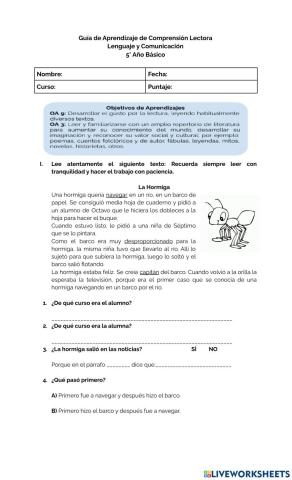 Guía de aprendizaje 5° Básico