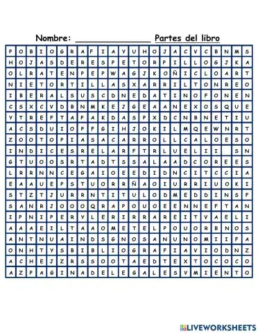 Sopa de Letras - Partes del Libro