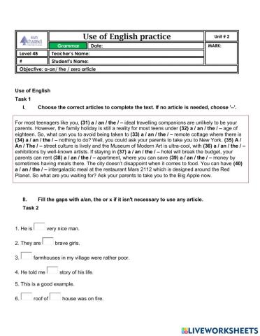 USE OF ENGLISH PRACTICE