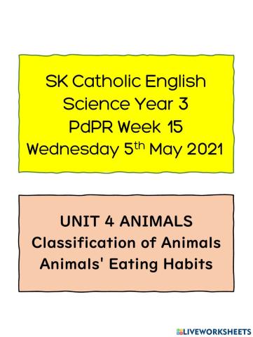 Science Year 3 PdPRW15 Wednesday 5th May 2021