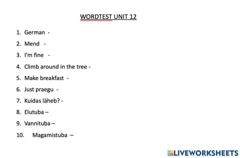 Wordtest Unit 12