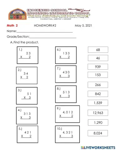 Multiplication without regrouping