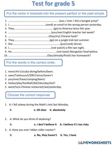 Test for grade 5