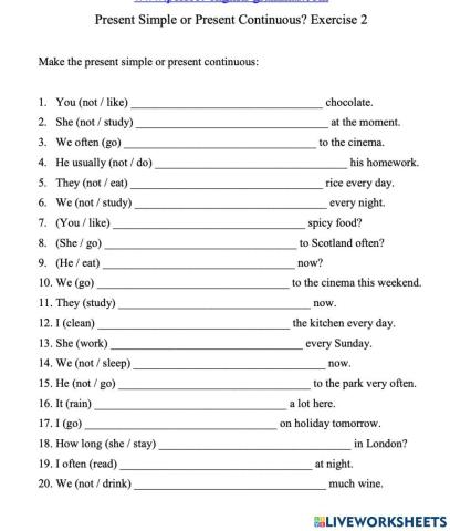 Present Simple Vs Continuous