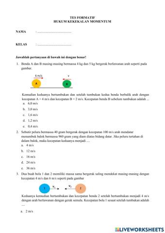 Tes formatif hukum kekekalan momentum