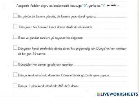 Dünyamızın Hareketleri Doğru-Yanlış