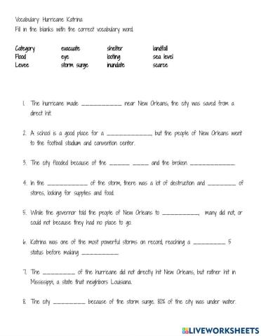 Hurricane Katrina Vocabulary
