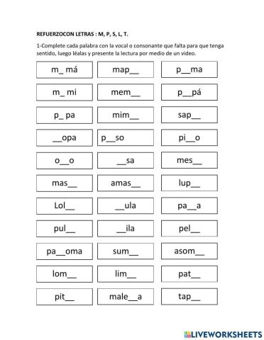 Refuerzo de lectoescritura.