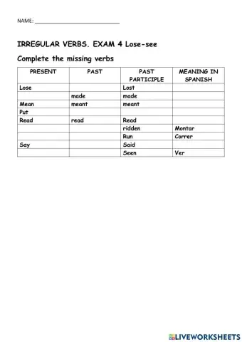 Irregular verbs lose-see