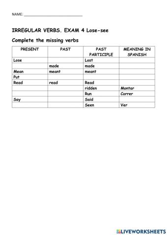 Irregular verbs lose-see