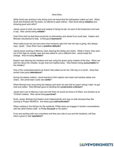 Work Ethic Scenarios