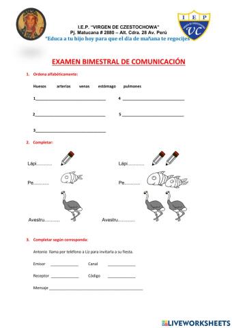 Examen bimestral de Comunicación