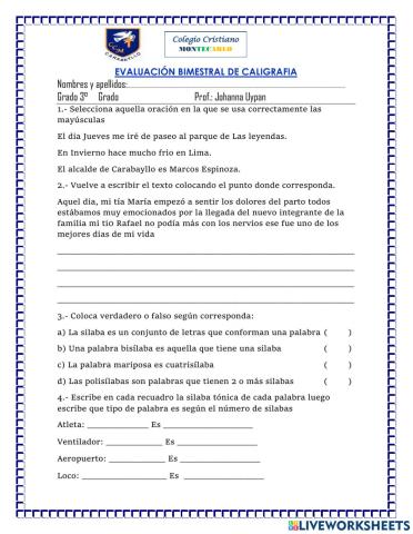 Evaluacion bimestral de caligrafia