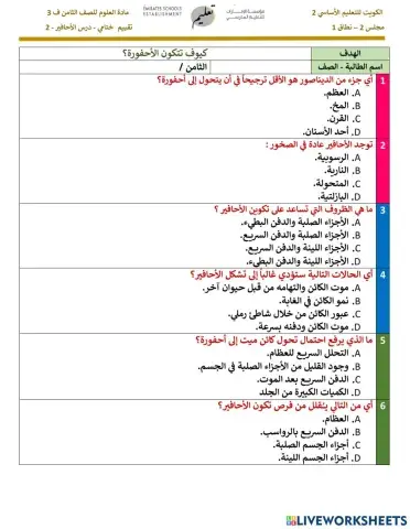 تقييم ختامي - الاحافير الجزء الثاني