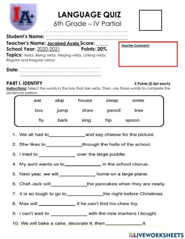 Language 6th grade Ms. Jocabed Ayala