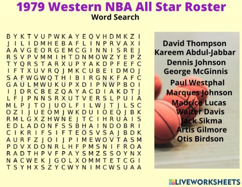 1979 Western NBA All Star Roster Word Search