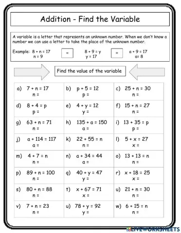 Find the Variable - Early Algebra
