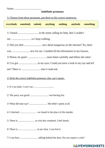 Indefinite pronouns ...body, ...thing