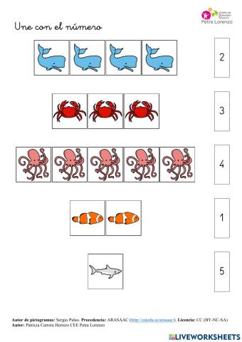 SA Animales. Conteo (unir con el número)