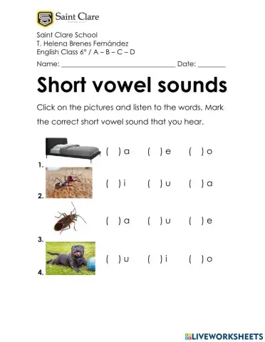 Short vowel sounds - worksheet