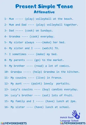 Simple Present Tense Olumlu form ALıştırma 1