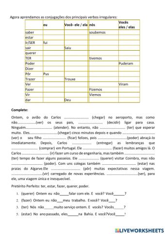 Preterito perfeito irregular