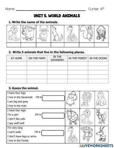 ENGLISH EXAM WORLD ANIMALS