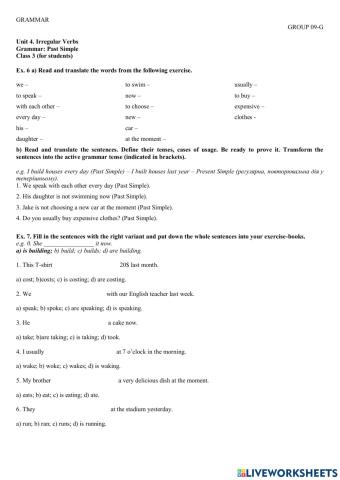 Unit 4 IRREGULAR VERBS Class 3-Classwork